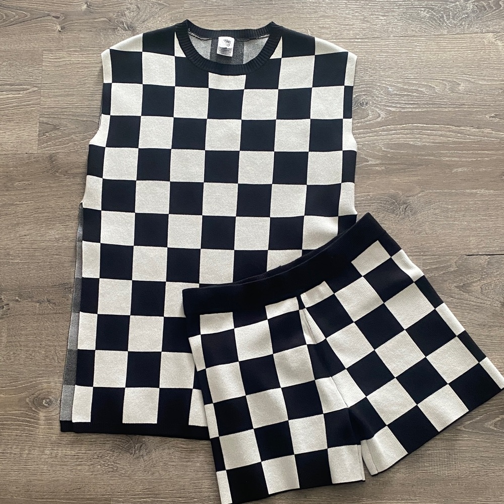 Bourbon and Belles Checkered Black and White Two Piece NWOT